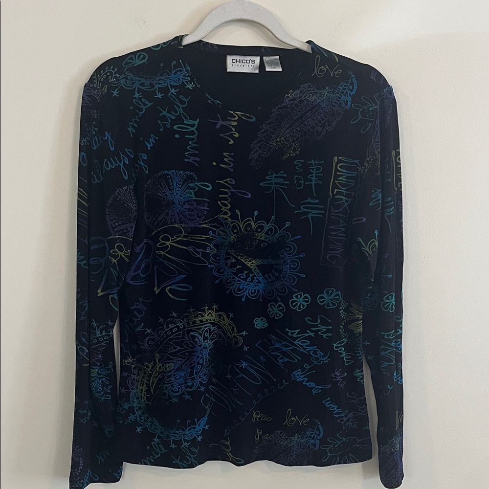 Vintage Chicos Travelers Funky Fun Too Artsy Cyberpunk Paisley Graphic Y2K Black